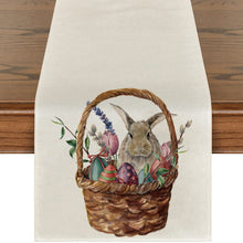 Load image into Gallery viewer, Cute Natural Jute Burlap Easter bunny flower eggs cow printed Table Runner table flag cloth cover tablecloth party home decor
