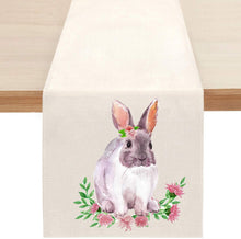 Load image into Gallery viewer, Cute Natural Jute Burlap Easter bunny flower eggs cow printed Table Runner table flag cloth cover tablecloth party home decor
