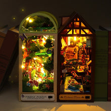 Load image into Gallery viewer, DIY Wooden Book Nook Shelf Insert Kit Miniature Fairy Tale Town Bookshelf Forest House Dollhouse Bookend Toys Girls Xmas Gifts

