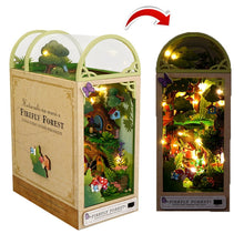 Load image into Gallery viewer, DIY Wooden Book Nook Shelf Insert Kit Miniature Fairy Tale Town Bookshelf Forest House Dollhouse Bookend Toys Girls Xmas Gifts
