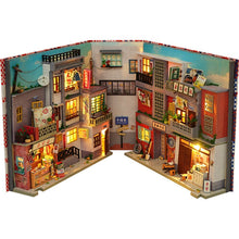 Load image into Gallery viewer, DIY Wooden Book Nook Shelf Insert Kit Miniature Fairy Tale Town Bookshelf Forest House Dollhouse Bookend Toys Girls Xmas Gifts
