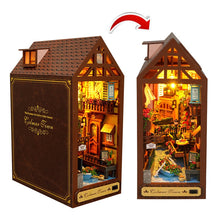 Load image into Gallery viewer, DIY Wooden Book Nook Shelf Insert Kit Miniature Fairy Tale Town Bookshelf Forest House Dollhouse Bookend Toys Girls Xmas Gifts
