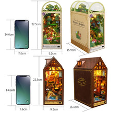 Load image into Gallery viewer, DIY Wooden Book Nook Shelf Insert Kit Miniature Fairy Tale Town Bookshelf Forest House Dollhouse Bookend Toys Girls Xmas Gifts
