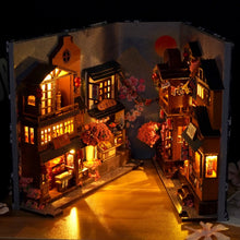 Load image into Gallery viewer, DIY Wooden Japanese Store Book Nook Shelf Insert Kits Miniature Dollhouse with Furniture Cherry Blossoms Bookends Toys Gifts
