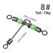 Load image into Gallery viewer, Fishhook 20pcs Fishing Swivel Connector Bearing Rolling 3 Way T Shape Fishhook Lure Line Connector Fishing Tackle Luminous Beads
