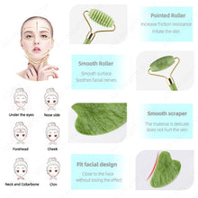 Load image into Gallery viewer, Face Massager Roller Natural Jade Stone Guasha Board Scraper Set Facial Lift Skin Relaxation Slimming Beauty Neck Thin Tool
