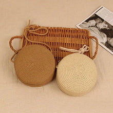 Load image into Gallery viewer, Handmade Straw Bag Women Girl Round Straw Handbag Summer Beach Bag Rattan Woven Shoulder Bags Handbag Knit Accessories
