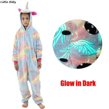 Load image into Gallery viewer, Teens Girls Unicorn Pajamas 4 6 8 10 12 Years Kids Kigurumi Pajamas Glow in the Dark Unicorn Onesie Kigurumi Kids
