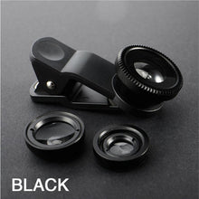 Load image into Gallery viewer, Fisheye Wide Angle Macro Acrylic/Glass Lens 3in1 Zoom Fish Eye Lens for Mobile Phone External Lens Camera with Phone Clip
