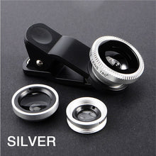 Load image into Gallery viewer, Fisheye Wide Angle Macro Acrylic/Glass Lens 3in1 Zoom Fish Eye Lens for Mobile Phone External Lens Camera with Phone Clip
