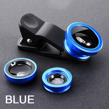 Load image into Gallery viewer, Fisheye Wide Angle Macro Acrylic/Glass Lens 3in1 Zoom Fish Eye Lens for Mobile Phone External Lens Camera with Phone Clip
