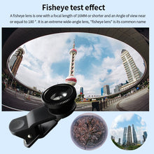 Load image into Gallery viewer, Fisheye Wide Angle Macro Acrylic Glass Lens Three in One Lens Mobile Phone External Lens
