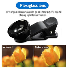 Load image into Gallery viewer, Fisheye Wide Angle Macro Acrylic Glass Lens Three in One Lens Mobile Phone External Lens

