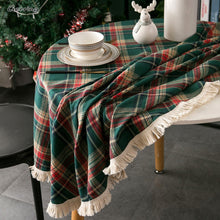 Load image into Gallery viewer, Gerring Christmas Coffee Table Cover Yarn Dyed Plaid Holiday Wedding Deco Tablecloth American Round Tassel Table Cloth For Party
