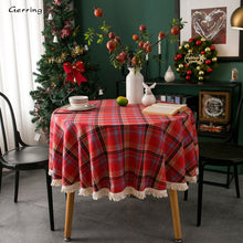 Load image into Gallery viewer, Gerring Christmas Coffee Table Cover Yarn Dyed Plaid Holiday Wedding Deco Tablecloth American Round Tassel Table Cloth For Party
