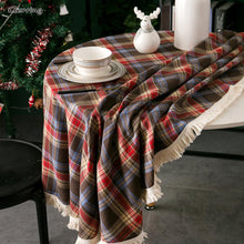 Load image into Gallery viewer, Gerring Christmas Coffee Table Cover Yarn Dyed Plaid Holiday Wedding Deco Tablecloth American Round Tassel Table Cloth For Party
