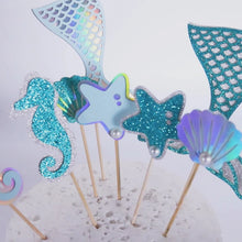 Load image into Gallery viewer, Glitter Mermaid Tail SeahorseStarfish Cake Topper Girl Birthday Party Decoration Mermaid Party Cupcake Supplies Baby Shower Deco
