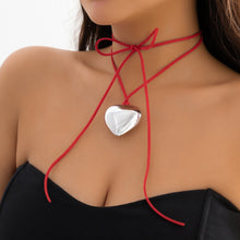 Load image into Gallery viewer, Goth Black Velvet Big Heart Pendant Choker Necklace for Women Elegant Weave Knotted Bowknot Adjustable Chain New Year Jewelry
