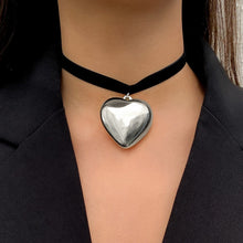 Load image into Gallery viewer, Goth Black Velvet Big Heart Pendant Choker Necklace for Women Elegant Weave Knotted Bowknot Adjustable Chain New Year Jewelry
