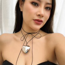 Load image into Gallery viewer, Goth Black Velvet Big Heart Pendant Choker Necklace for Women Elegant Weave Knotted Bowknot Adjustable Chain New Year Jewelry
