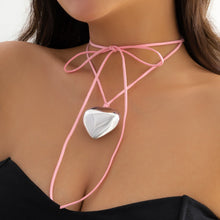Load image into Gallery viewer, Goth Black Velvet Big Heart Pendant Choker Necklace for Women Elegant Weave Knotted Bowknot Adjustable Chain New Year Jewelry
