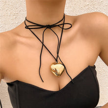 Load image into Gallery viewer, Goth Black Velvet Big Heart Pendant Choker Necklace for Women Elegant Weave Knotted Bowknot Adjustable Chain New Year Jewelry
