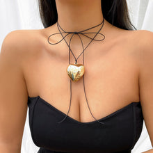 Load image into Gallery viewer, Goth Black Velvet Big Heart Pendant Choker Necklace for Women Elegant Weave Knotted Bowknot Adjustable Chain New Year Jewelry
