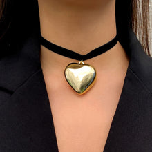 Load image into Gallery viewer, Goth Black Velvet Big Heart Pendant Choker Necklace for Women Elegant Weave Knotted Bowknot Adjustable Chain New Year Jewelry

