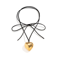 Load image into Gallery viewer, Goth Black Velvet Big Heart Pendant Choker Necklace for Women Elegant Weave Knotted Bowknot Adjustable Chain New Year Jewelry
