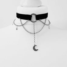 Load image into Gallery viewer, Goth Dainty Chain Crescent Moon and Stars Choker Witch Necklace Silver Colour Pendant Punk Jewelry Women Gift Fashion Gothic New
