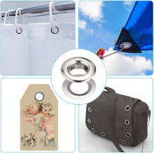 Load image into Gallery viewer, Grommet Tool Kit 100 Sets Grommets Eyelets 6mm 10mm 12mm 14mm Inside Diameter Silver for Clothes Shoes Bag Leather Crafts DIY
