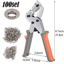 Load image into Gallery viewer, Grommet Tool Kit 100 Sets Grommets Eyelets 6mm 10mm 12mm 14mm Inside Diameter Silver for Clothes Shoes Bag Leather Crafts DIY
