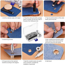 Load image into Gallery viewer, Grommet Tool Kit 100 Sets Grommets Eyelets 6mm 10mm 12mm 14mm Inside Diameter Silver for Clothes Shoes Bag Leather Crafts DIY

