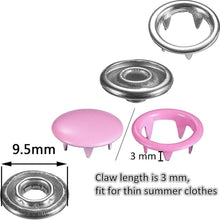 Load image into Gallery viewer, Grommets Snap Fasteners Kit 9.5mm 10 Colors Buttons Metal Press Studs Prong Ring Button for Children's  Clothing, Bib, Crafting
