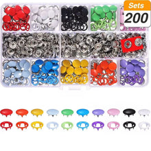 Load image into Gallery viewer, Grommets Snap Fasteners Kit 9.5mm 10 Colors Buttons Metal Press Studs Prong Ring Button for Children's  Clothing, Bib, Crafting
