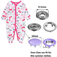 Load image into Gallery viewer, Grommets Snap Fasteners Kit 9.5mm 10 Colors Buttons Metal Press Studs Prong Ring Button for Children's  Clothing, Bib, Crafting
