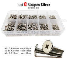 Load image into Gallery viewer, 500/750pcs M1.2 M1.4 M1.6 M2 M3 Mini Micro Phillips Thin Wafer Flat Head Screw Bolt for Laptop Phone Glasses Set Assortment Kit
