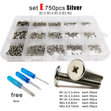 Load image into Gallery viewer, 500/750pcs M1.2 M1.4 M1.6 M2 M3 Mini Micro Phillips Thin Wafer Flat Head Screw Bolt for Laptop Phone Glasses Set Assortment Kit
