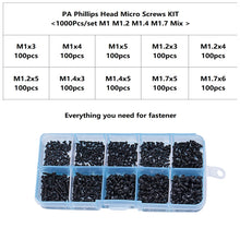 Load image into Gallery viewer, 500/1000pcs/set M1 M1.2 M1.4 M1.7 Mix Pa Phillips Head Micro Screws Round Head Self-tapping Electronic Small Wood Screws Kit
