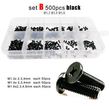 Load image into Gallery viewer, 500/750pcs M1.2 M1.4 M1.6 M2 M3 Mini Micro Phillips Thin Wafer Flat Head Screw Bolt for Laptop Phone Glasses Set Assortment Kit
