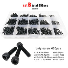 Load image into Gallery viewer, 400/2100pc M1.6 M2 M2.5 M3 M4 M5 Black Grade 12.9 Steel Hexagon Hex Socket Cap Head Screw Bolt Nut Washer Set Assortment Kit Box
