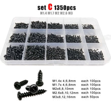 Load image into Gallery viewer, 700/2010pcs M1 M1.2 M1.4 M1.7 M2 M3 M4 Black Steel Mini Micro Cross Phillips Round Pan Head Self Tapping Wood Screw Set Kit Box
