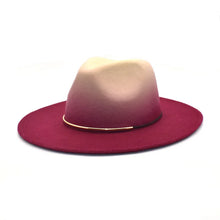 Load image into Gallery viewer, Gradient Large Brim Wool Vintage Felt Fedora Panama Hats Men Women Gentleman Elegant Gradient Rose for Lady Winter Autumn Caps
