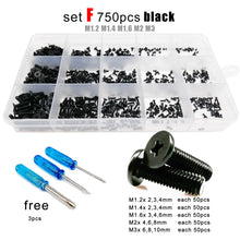 Load image into Gallery viewer, 500/750pcs M1.2 M1.4 M1.6 M2 M3 Mini Micro Phillips Thin Wafer Flat Head Screw Bolt for Laptop Phone Glasses Set Assortment Kit
