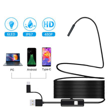 Load image into Gallery viewer, 7mm Mini Endoscope Camera Waterproof 3 in 1 Endoscopio USB Android for Otg Type C Smartphone PC Snake Camera for Fish Finder Car
