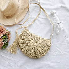 Load image into Gallery viewer, New Half Round Straw Bags for Women Summer Beach Rattan Bag Handmade Woven Half Moon Crossbody Handbags Bohemia
