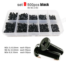Load image into Gallery viewer, 500/750pcs M1.2 M1.4 M1.6 M2 M3 Mini Micro Phillips Thin Wafer Flat Head Screw Bolt for Laptop Phone Glasses Set Assortment Kit
