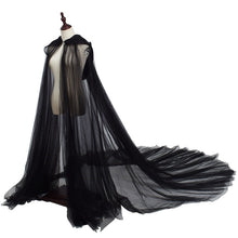 Load image into Gallery viewer, Halloween Costume for Women Hood Tulle Cape Cloak Black White Red Wedding Bridals Floor Length Soft Mesh Cloaks
