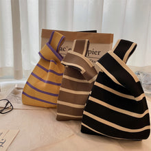 Load image into Gallery viewer, Handmade Knit Handbag Women Mini Knot Wrist Bag Japanese Casual Color Wide Stripe Plaid Tote Bag Student Reusable Shopping Bags
