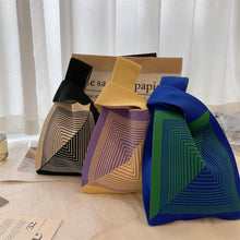 Load image into Gallery viewer, Handmade Knit Handbag Women Mini Knot Wrist Bag Japanese Casual Color Wide Stripe Plaid Tote Bag Student Reusable Shopping Bags
